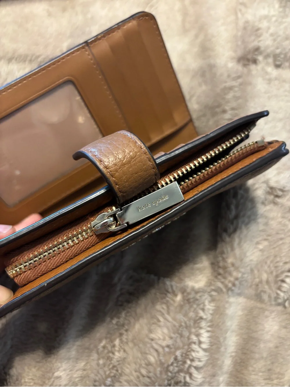 kate spade bronze pebbled leather bi-fold medium wallet